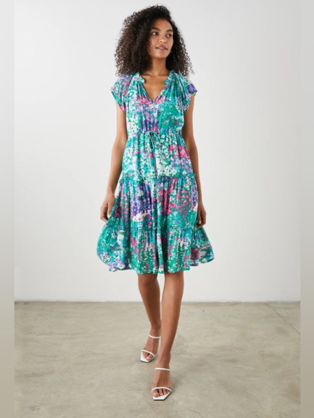 Rails Juni Midi Dress Small Green Floral Tiered Boho Flowy Size S